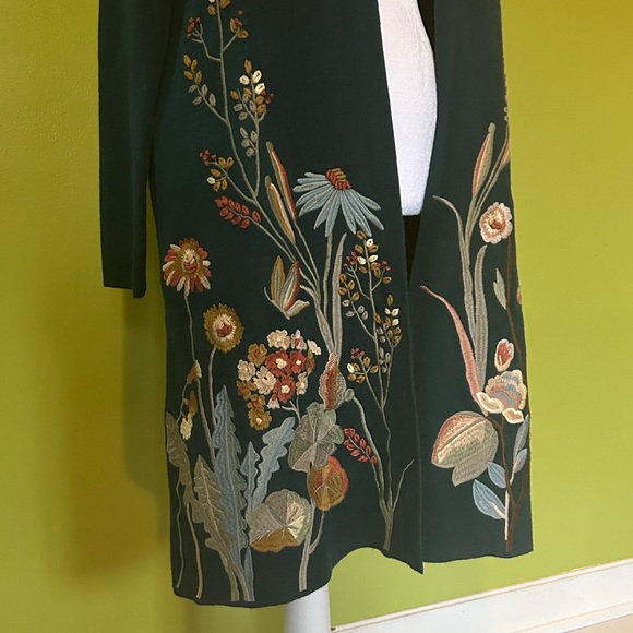 Soft Surroundings Floral Appliqué Cardigan. Teal. Size: XS - Picture 2 of 8